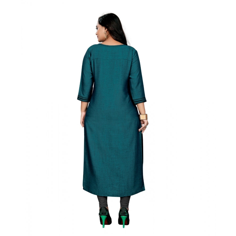 Generisches Damen-Kurti mit geradem Bein und Baumwollstickerei (blau)