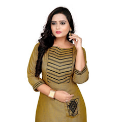 Generic Women's Cotton Embroidery Straight Kurti (Mustard Yellow)