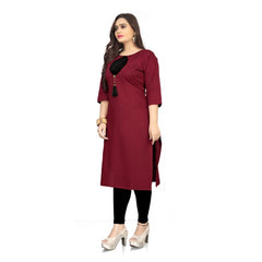 Generic Women's Cotton Soild A-Line Kurti (Maroon)