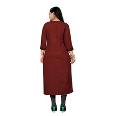 Generic Women's Cotton Embroidery Straight Kurti (Maroon)