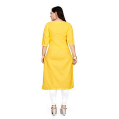 Generic Women's Cotton Soild A-Line Kurti (Yellow)