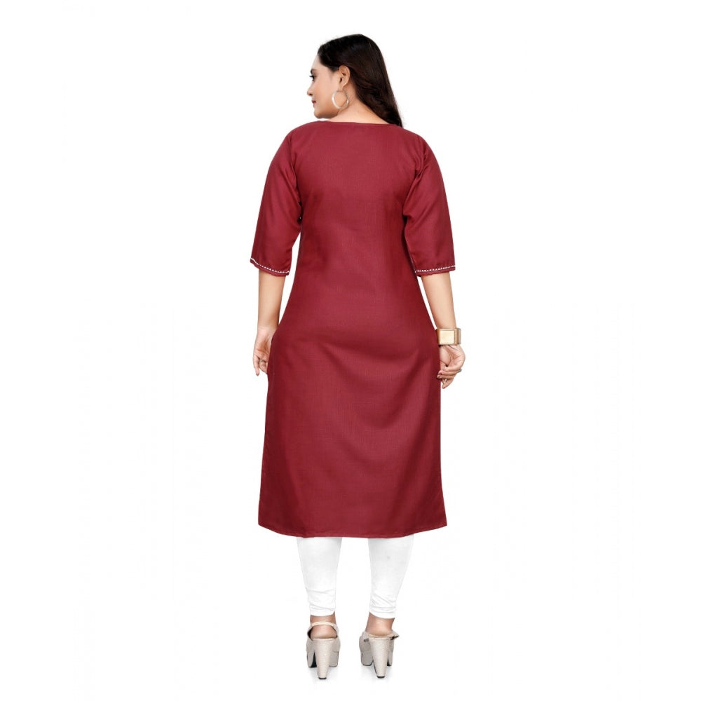 Generic Women's Cotton Soild A-Line Kurti (Maroon)