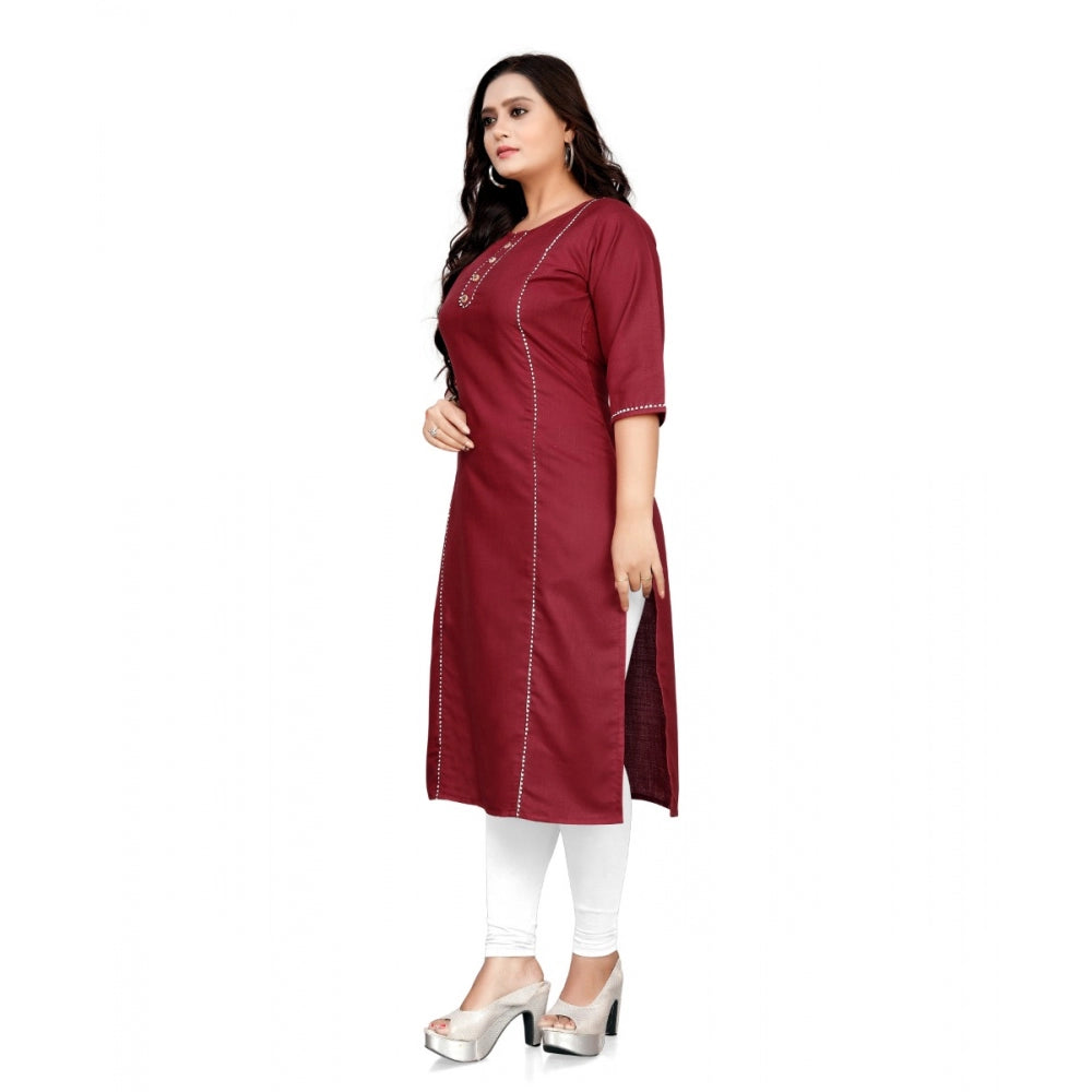 Generic Women's Cotton Soild A-Line Kurti (Maroon)