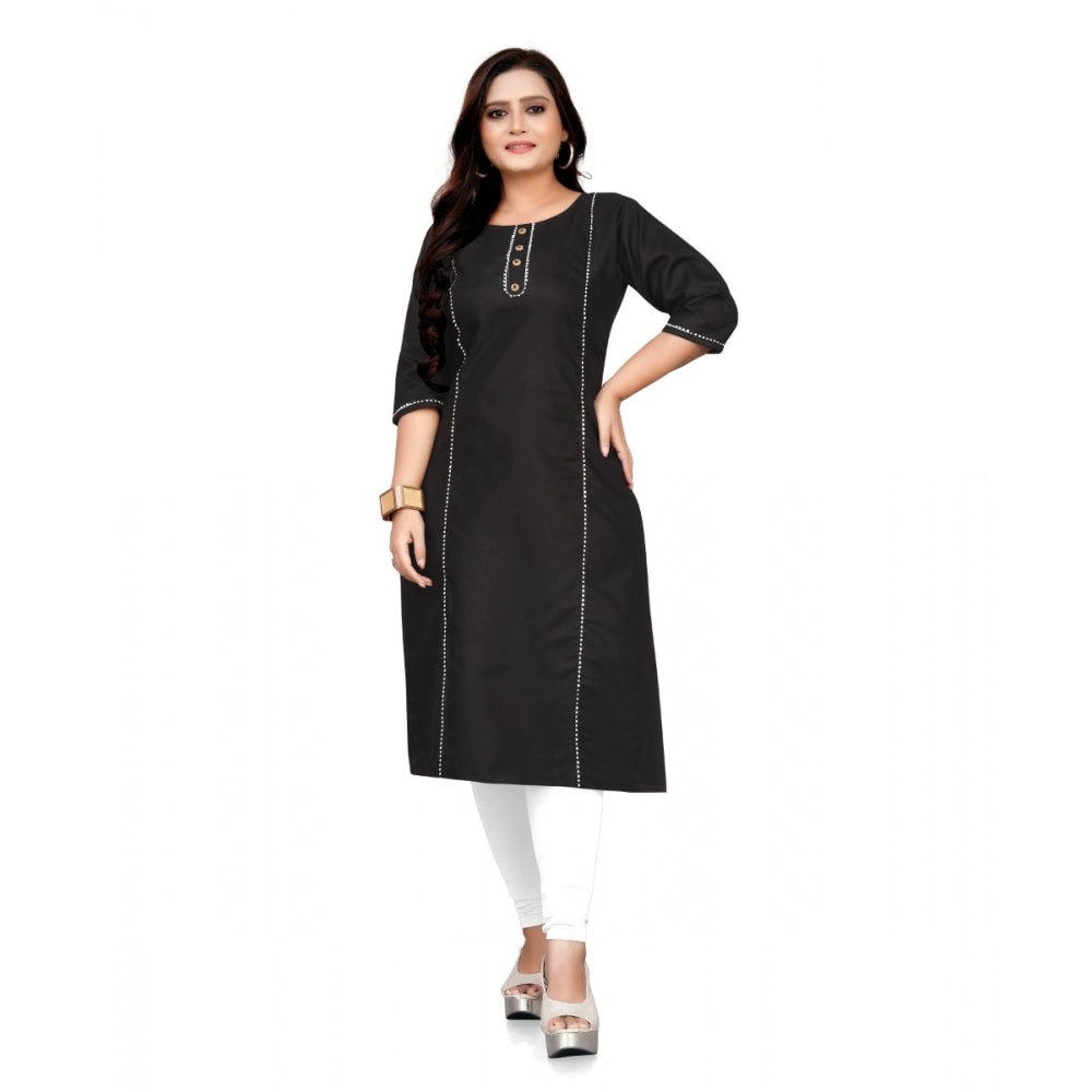 Generic Women's Cotton Soild A-Line Kurti (Black)