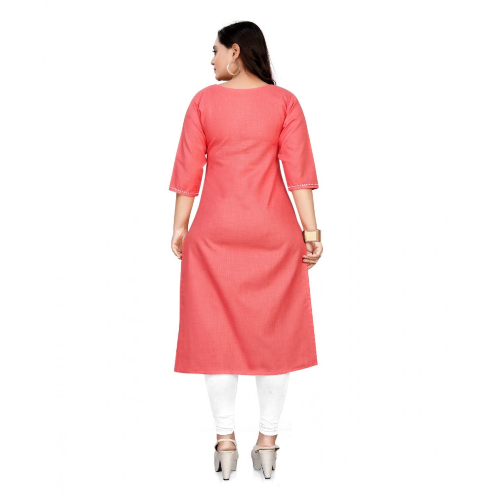 Generic Women's Cotton Soild A-Line Kurti (Peach)