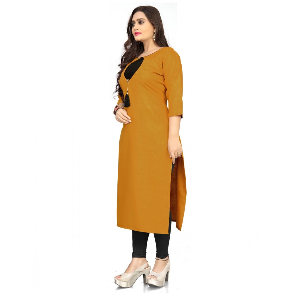 Generic Women's Cotton Soild A-Line Kurti (Mustard Yellow)