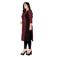 Generic Women's Cotton Solid Straight Kurti (Brown)