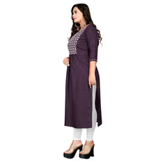 Generic Women's Cotton Embroidery Straight Kurti (Black)