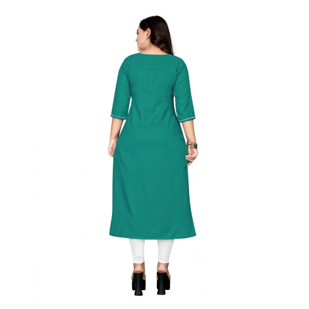 Generisches gerades Kurti aus Baumwolle mit Stickerei für Damen (Türkisgrün)