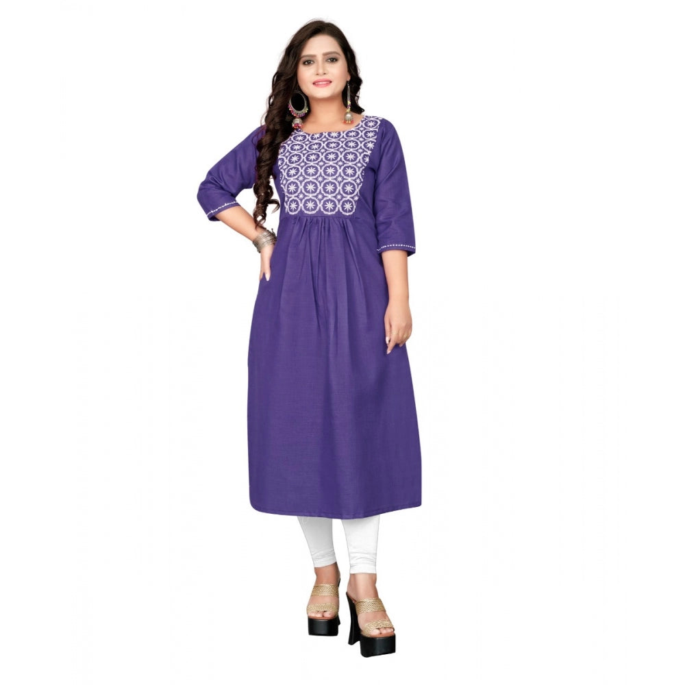 Generisches gerades Kurti aus Baumwolle mit Stickerei für Damen (lila)