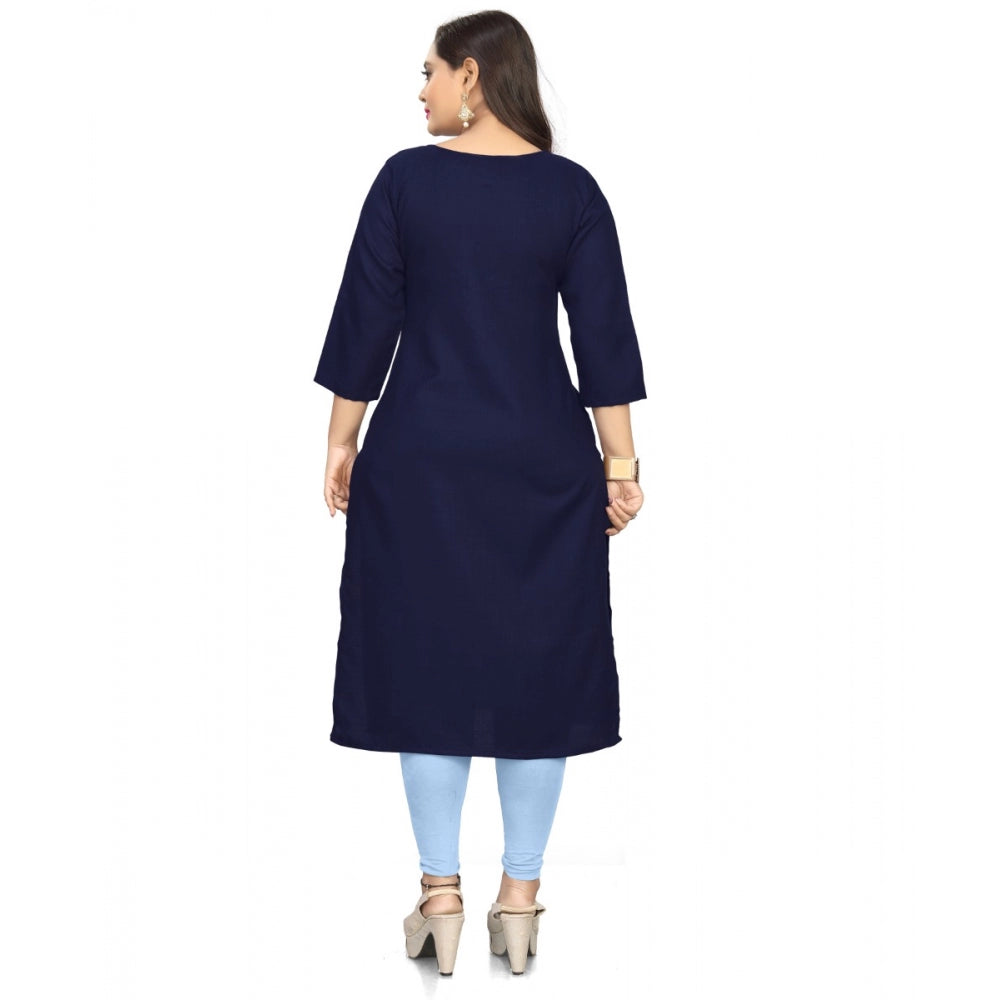 Generic Women's Cotton Soild A-Line Kurti (Navy Blue)