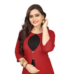 Generic Women's Cotton Solid A-Line Kurti (Red)