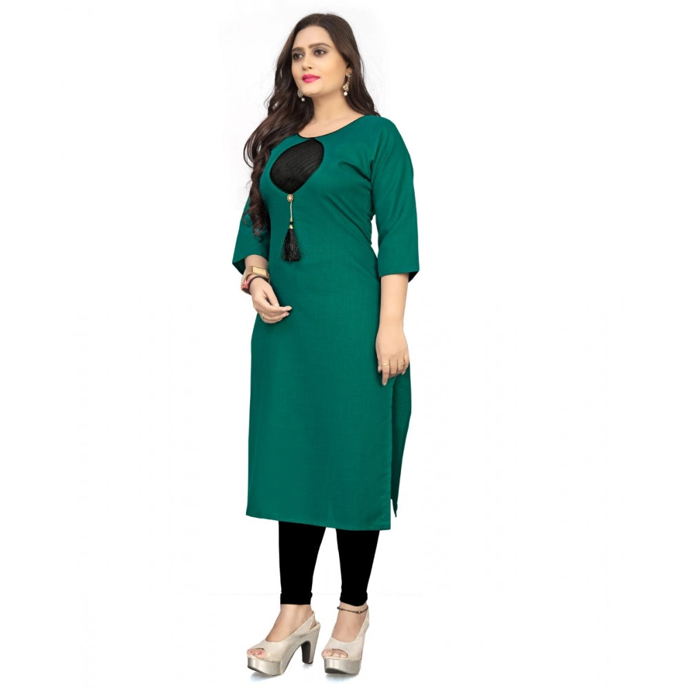 Generic Women's Cotton Solid A-Line Kurti (Green)