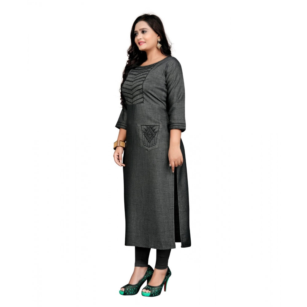 Generisches Damen-Kurti mit geradem Bein und Baumwollstickerei (Grau)