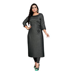 Generic Women's Cotton Embroidery Straight Kurti (Grey)