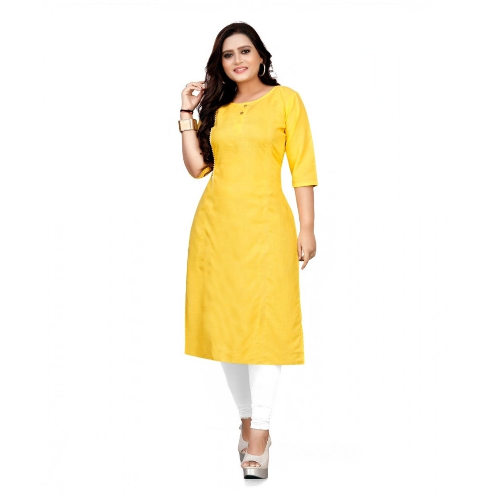 Generic Women's Cotton Soild A-Line Kurti (Yellow)