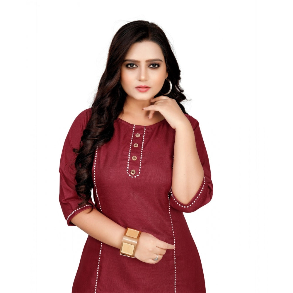 Generic Women's Cotton Soild A-Line Kurti (Maroon)