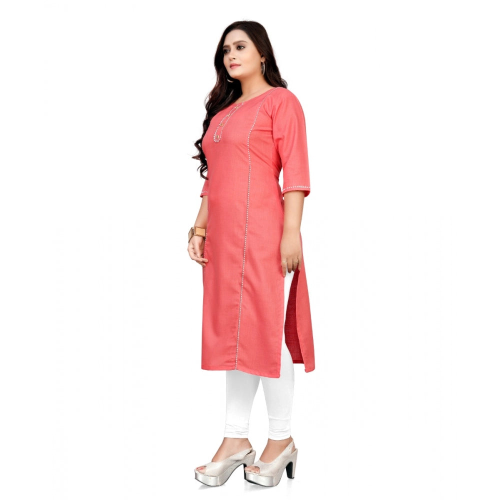 Generic Women's Cotton Soild A-Line Kurti (Peach)