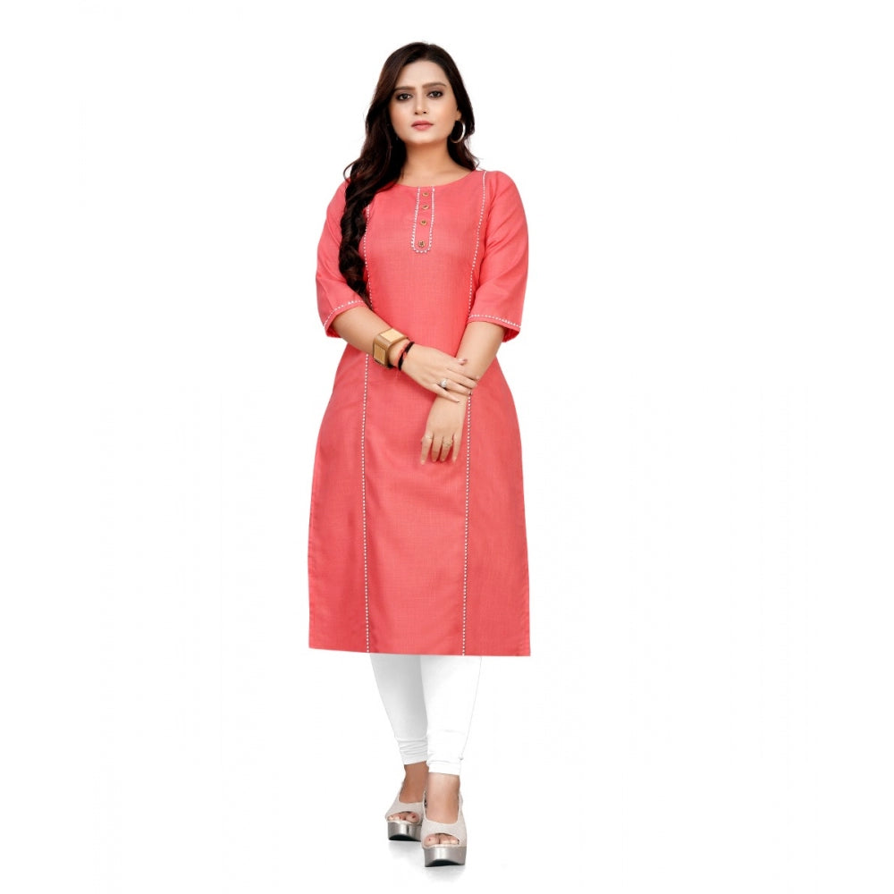 Generic Women's Cotton Soild A-Line Kurti (Peach)