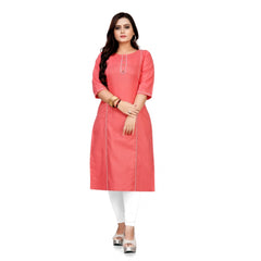 Generic Women's Cotton Solid A-Line Kurti (Peach)