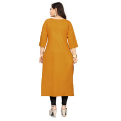 Generic Women's Cotton Soild A-Line Kurti (Mustard Yellow)