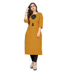 Generic Women's Cotton Soild A-Line Kurti (Mustard Yellow)