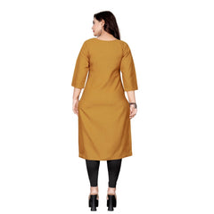 Generic Women's Cotton Soild Straight Kurti (Mustard Yellow)