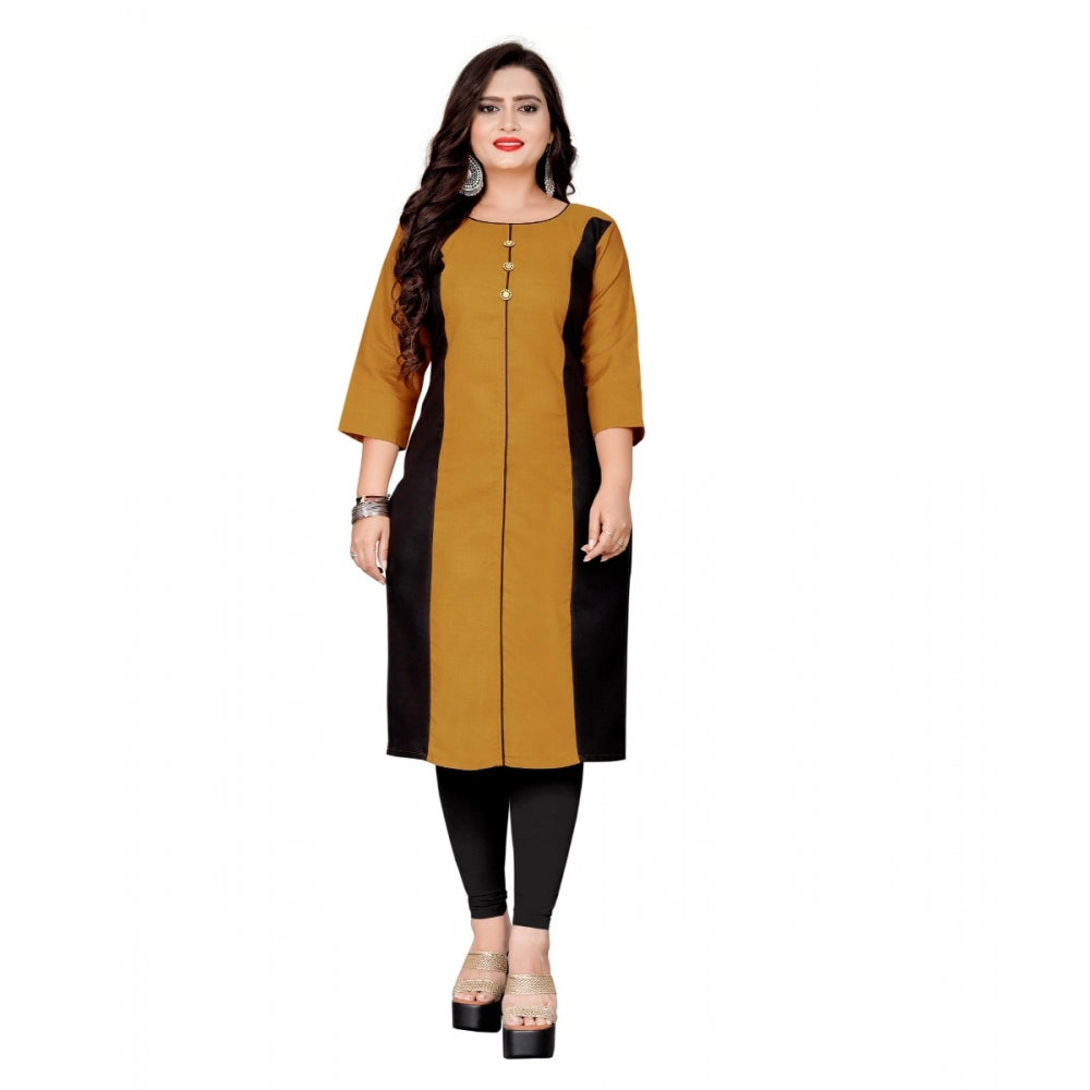 Generic Women's Cotton Soild Straight Kurti (Mustard Yellow)