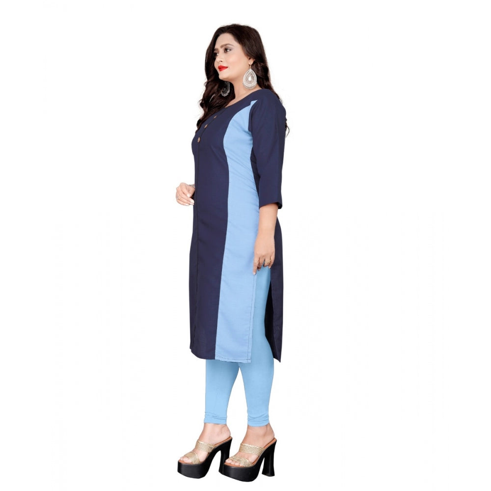 Generic Women's Cotton Solid Straight Kurti (Navy Blue)