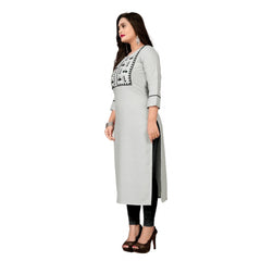 Generic Women's Cotton Embroidery Straight Kurti (Cream)