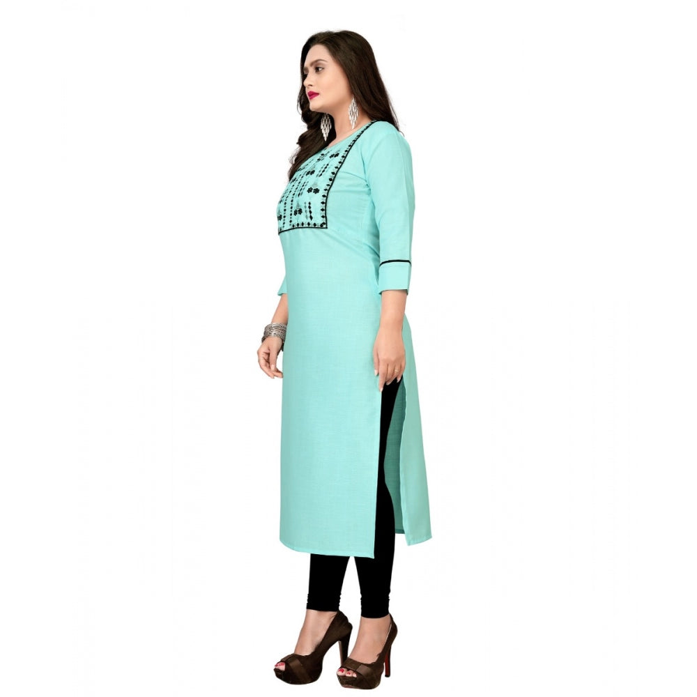 Generisches Damen-Kurti mit geradem Bein und Baumwollstickerei (Hellblau)