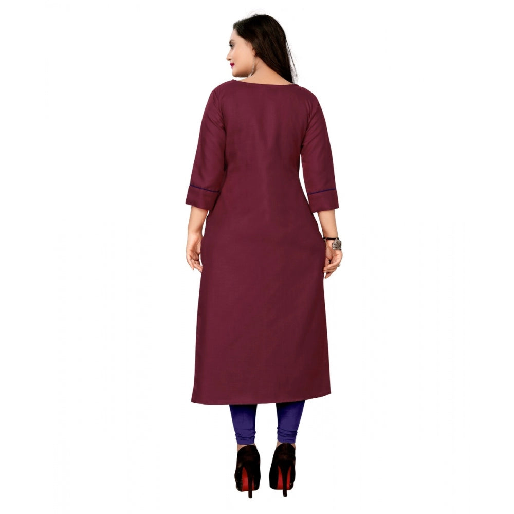 Generisches Damen-Kurti mit geradem Bein und Baumwollstickerei (Kastanienbraun)