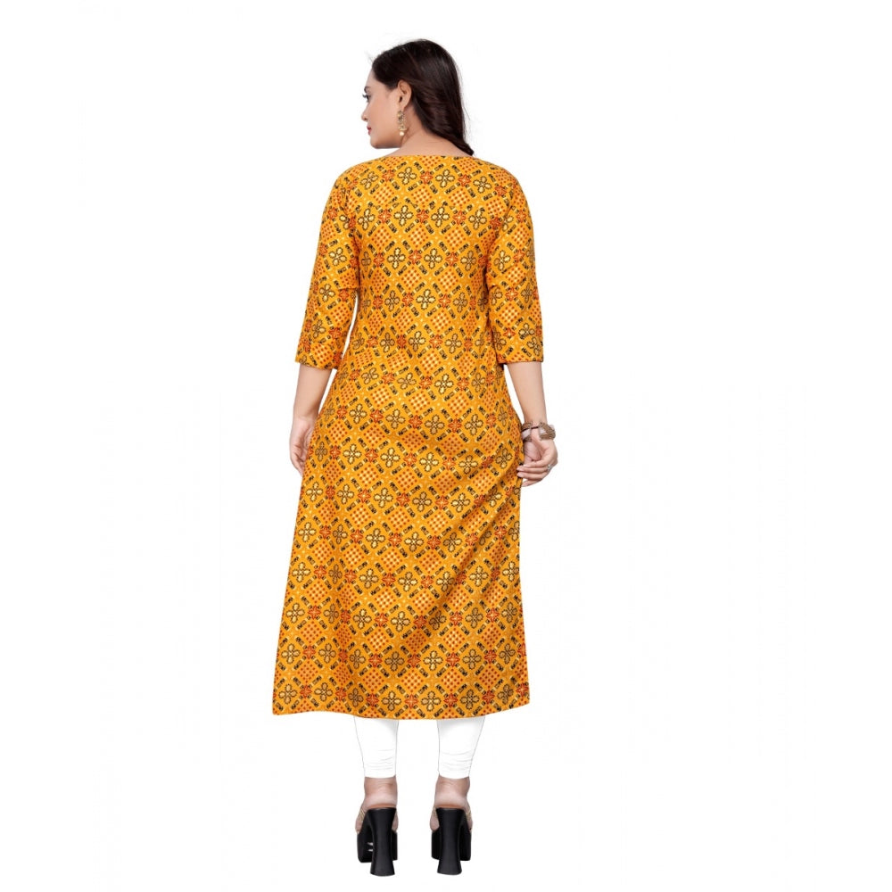 Generischer Kurti aus Baumwolldruck mit Folien-Frontschlitz für Damen (Senfgelb)