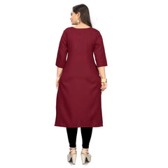 Generic Women's Cotton Soild A-Line Kurti (Maroon)