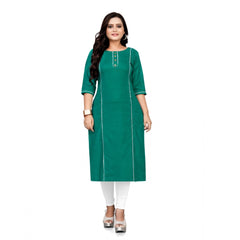 Generic Women's Cotton Solid A-Line Kurti (Turquoise Green)