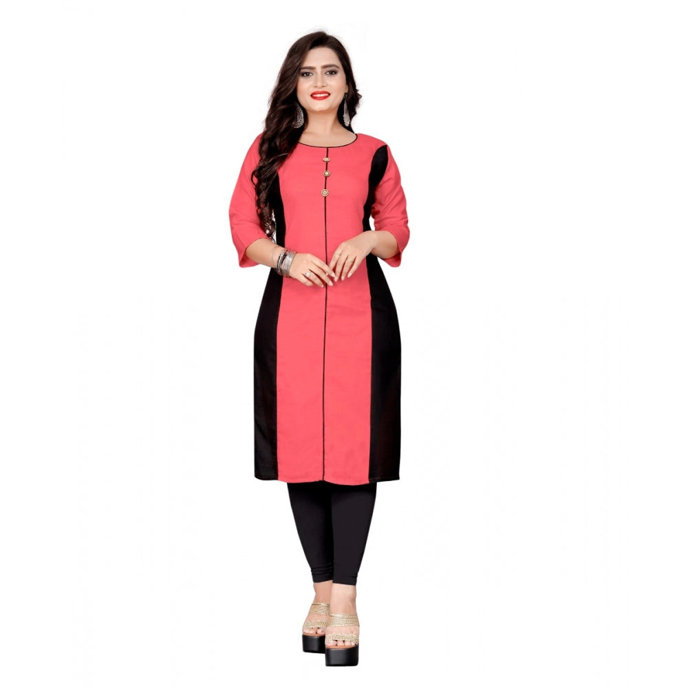 Generic Women's Cotton Soild Straight Kurti (Peach)