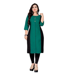 Generic Women's Cotton Solid Straight Kurti (Green)