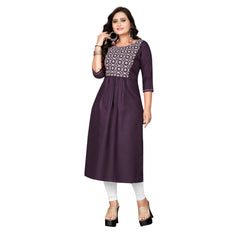 Generisches Damen-Kurti mit geradem Bein und Baumwollstickerei (Schwarz)