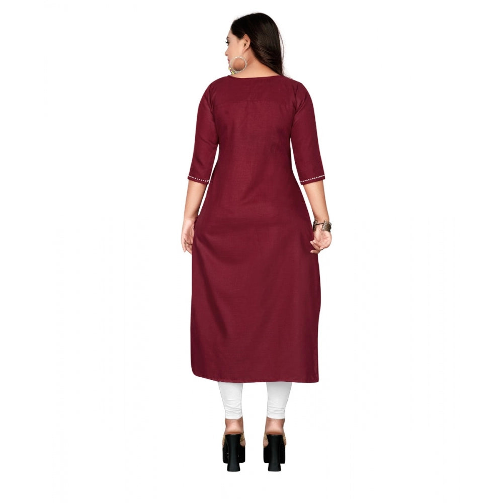 Generisches Damen-Kurti mit geradem Bein und Baumwollstickerei (Kastanienbraun)