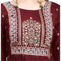 Generic Women's Printed Embroidery Kurti (Maroon)