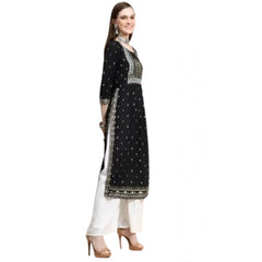 Generic Women's Printed Embroidery Kurti (Black)