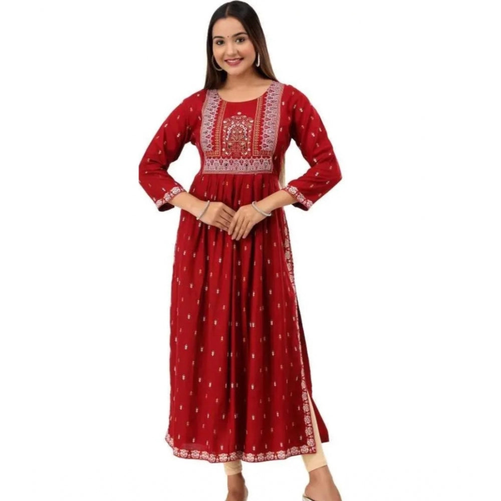 Generic Women's Printed Embroidery Kurti (Red)