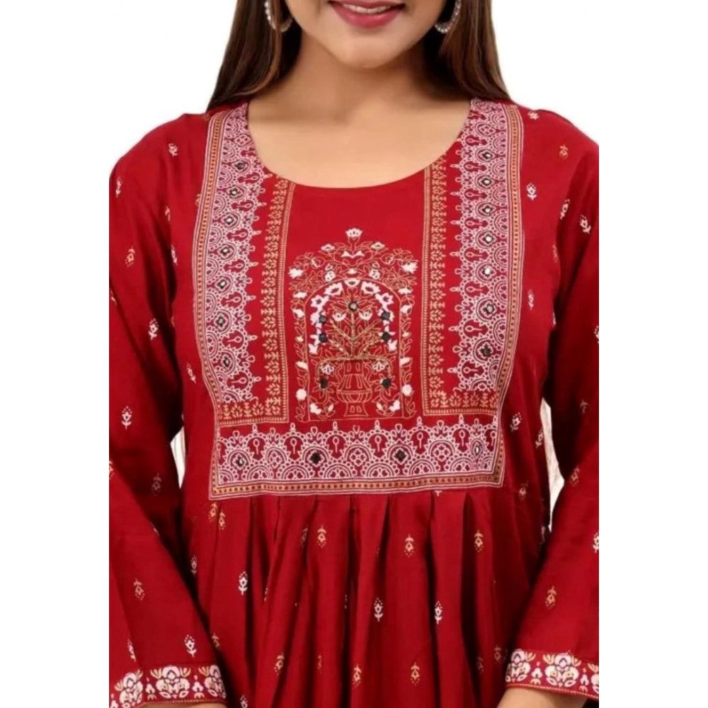 Generic Women's Printed Embroidery Kurti (Red)