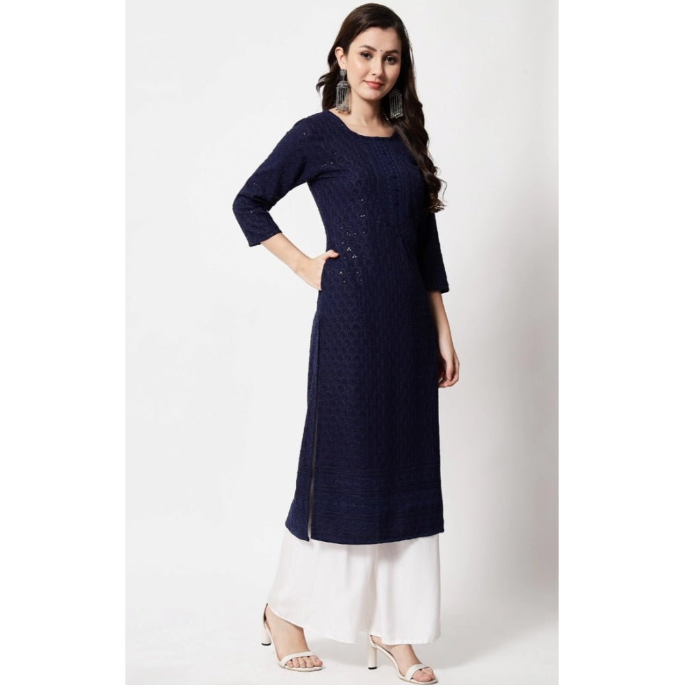 Generic Women's Embroidery With Sequence Kurti (Navy Blue)