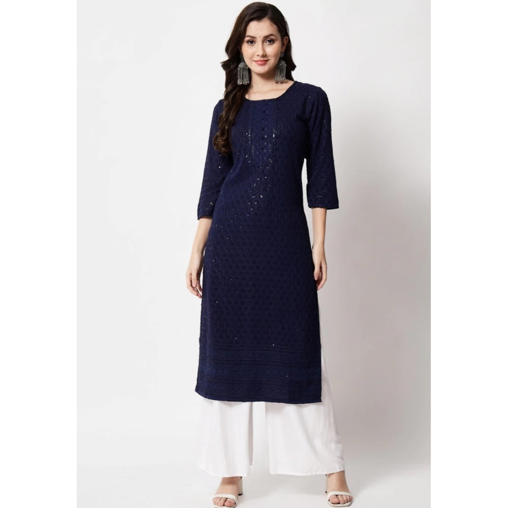 Generic Women's Embroidery With Sequence Kurti (Navy Blue)