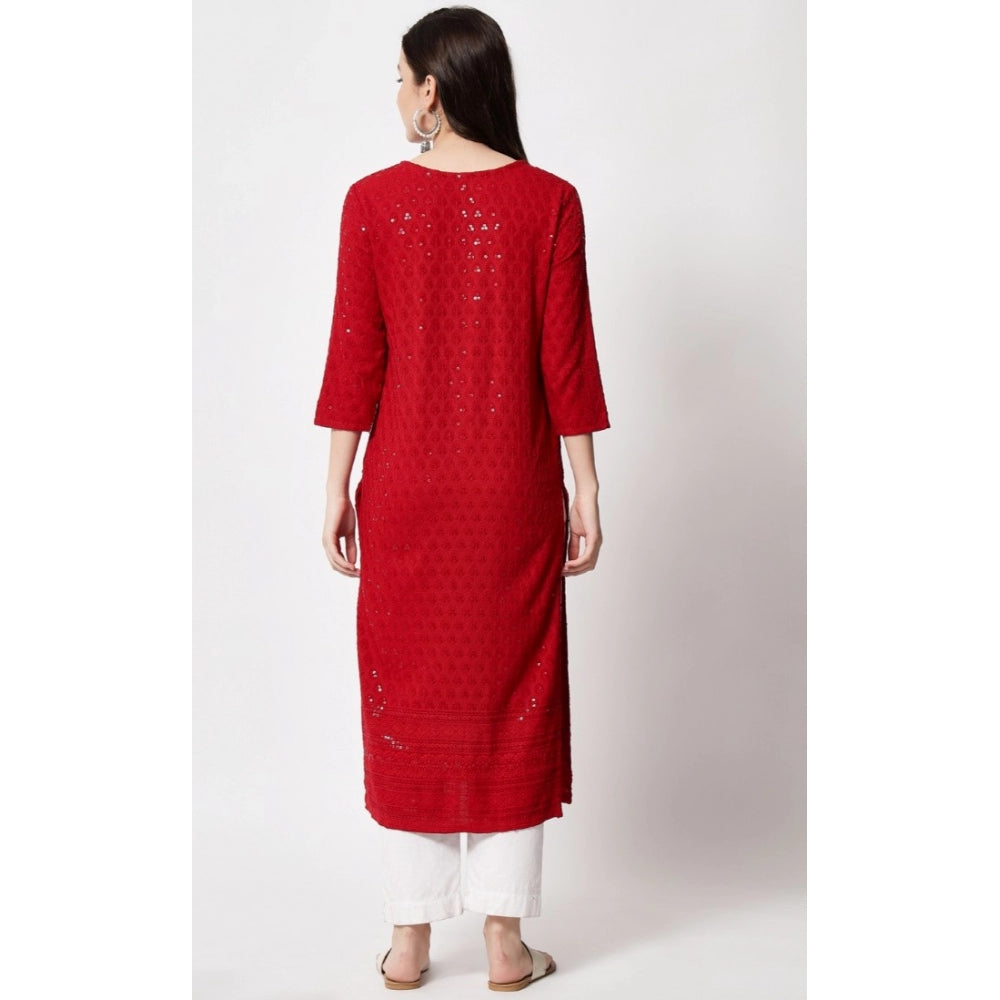 Generic Women's Embroidery With Sequence Kurti (Maroon)