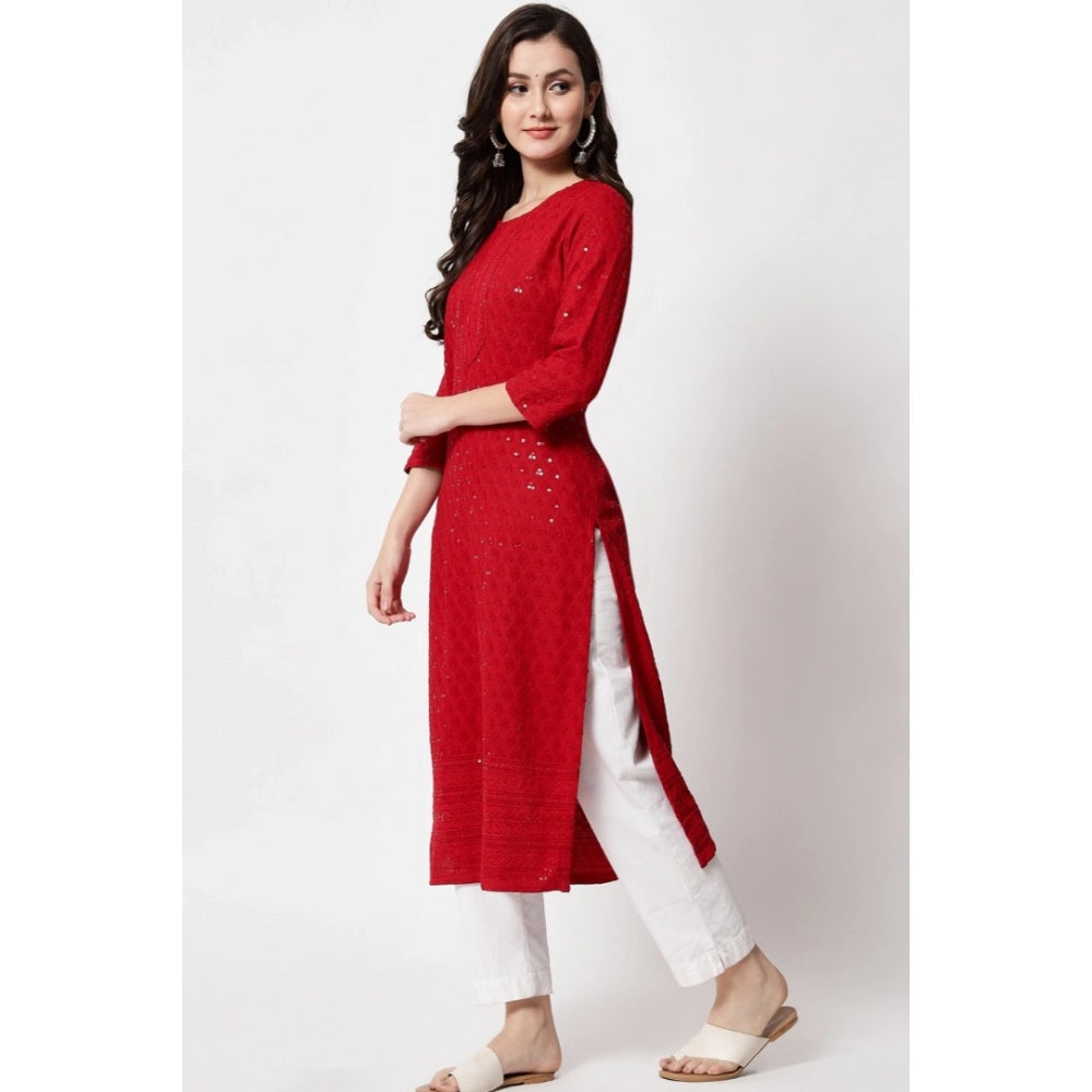 Generic Women's Embroidery With Sequence Kurti (Maroon)