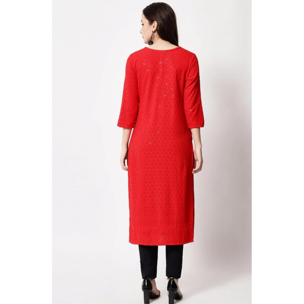 Generisches Kurti mit Stickerei und Sequenz für Damen (Rot)