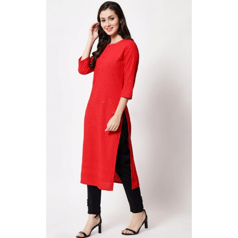 Generic Women's Embroidery With Sequence Kurti (Red)