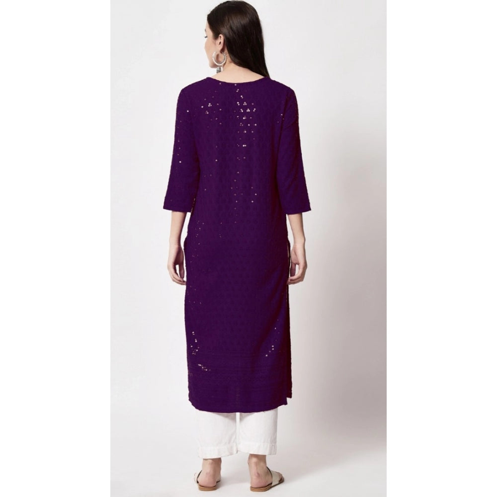 Generic Women's Embroidery With Sequence Kurti (Purple)